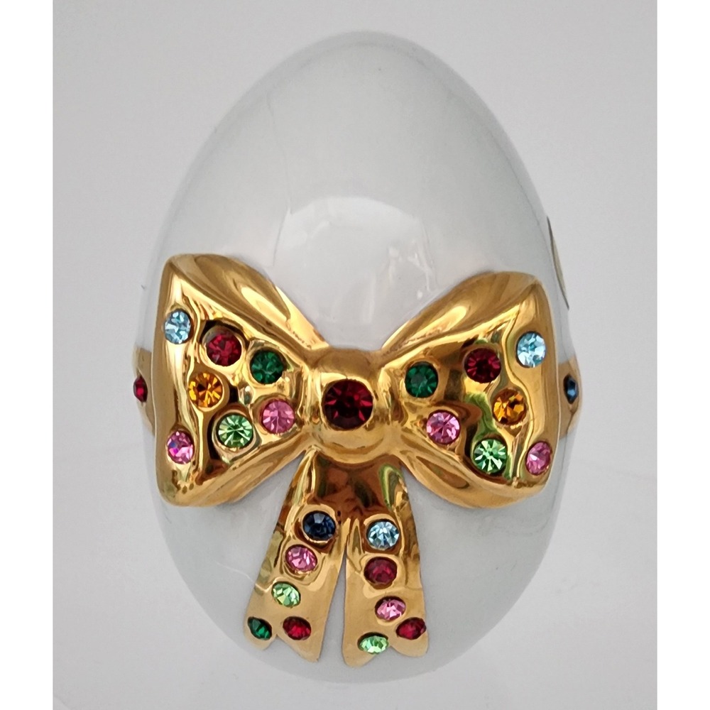 Capodimonte Polaris Porcelain Egg Figurine White Gold Swarovski Crystal Italy 4"
